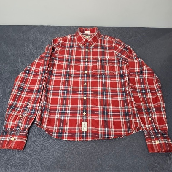 Abercrombie & Fitch Other - Abercombie and Fitch Mens Large Red Black Plaid Button Up Long Sleeve Muscle Fit